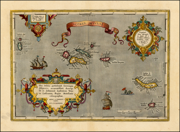 79-Atlantic Ocean, Portugal and Balearic Islands Map By Abraham Ortelius