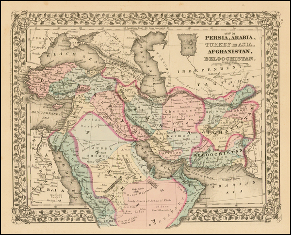 88-Korea, Central Asia & Caucasus and Turkey & Asia Minor Map By Samuel Augustus Mitchell 