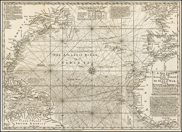 98-Atlantic Ocean and Caribbean Map By Emanuel Bowen