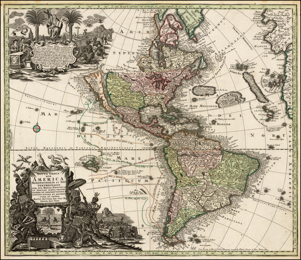 16-Western Hemisphere, South America and America Map By Matthaus Seutter