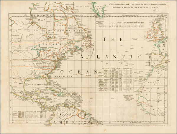 3-Atlantic Ocean, United States and North America Map By Thomas Jefferys