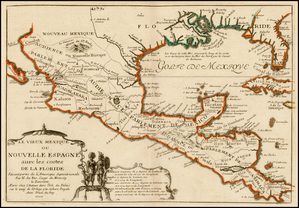 80-South, Texas, Southwest and Central America Map By Nicolas de Fer