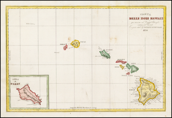 100-Hawaii and Hawaii Map By Jules Sebastian Cesar Dumont-D'Urville