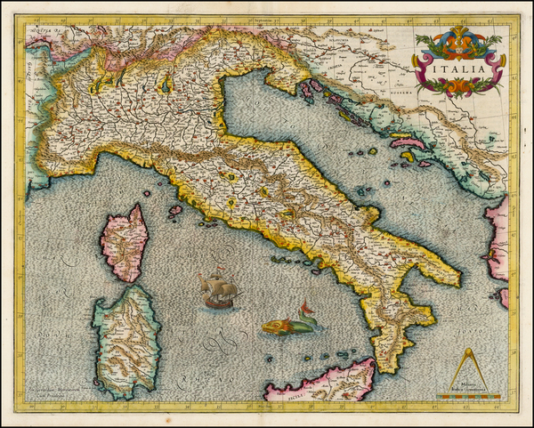 90-Italy Map By  Gerard Mercator