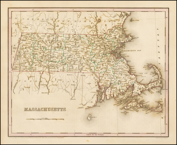 59-New England and Massachusetts Map By Thomas Gamaliel Bradford