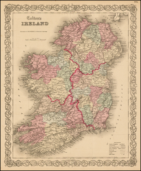 32-Ireland Map By Joseph Hutchins Colton