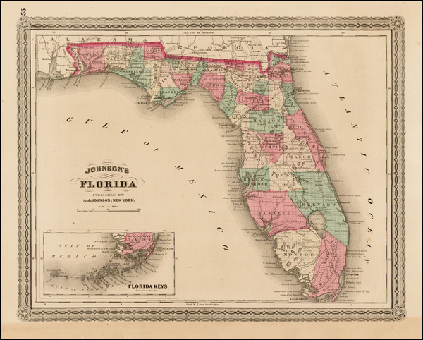 69-Florida Map By Benjamin P Ward  &  Alvin Jewett Johnson