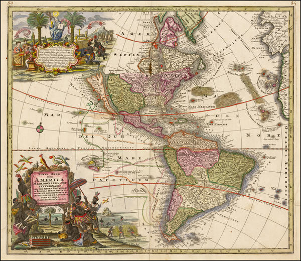 97-Western Hemisphere, South America and America Map By Matthaus Seutter