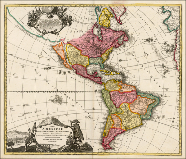 3-Western Hemisphere and America Map By Johann Baptist Homann