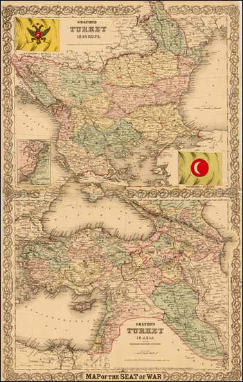 52-Balkans and Turkey Map By Joseph Hutchins Colton