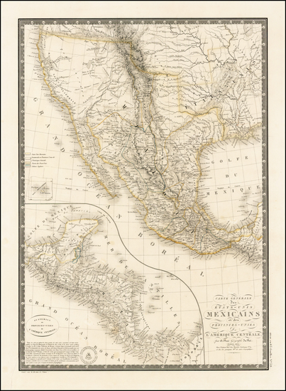 38-Texas, Southwest, Rocky Mountains, Mexico, Baja California and California Map By Adrien-Hubert 