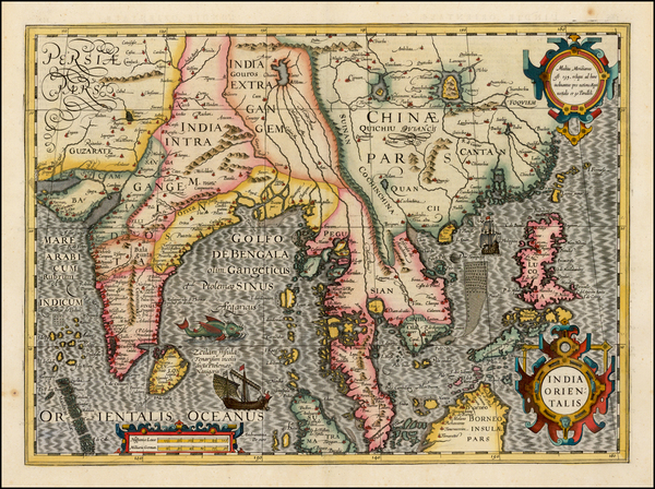 28-China, India, Southeast Asia and Philippines Map By Jodocus Hondius