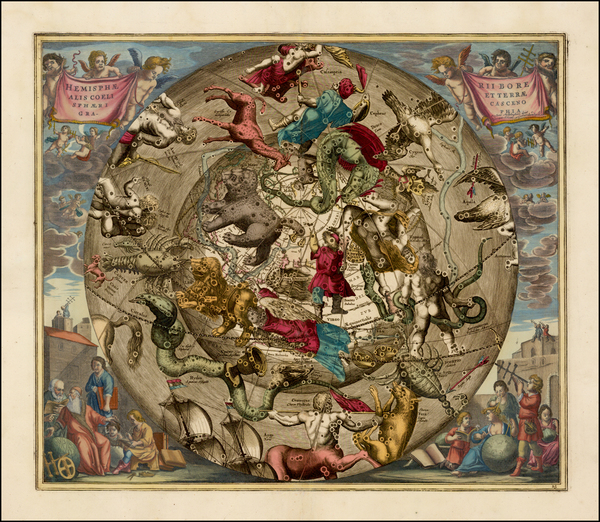 6-Eastern Hemisphere, Polar Maps and Celestial Maps Map By Andreas Cellarius