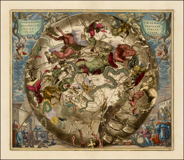 60-Eastern Hemisphere, Polar Maps and Celestial Maps Map By Andreas Cellarius