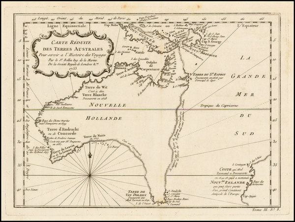 49-Australia Map By Jacques Nicolas Bellin