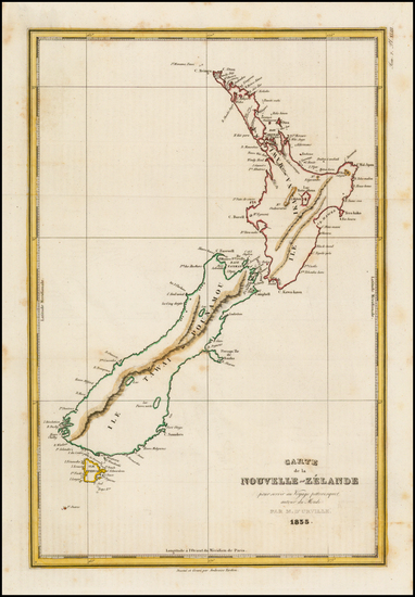 91-New Zealand Map By Jules Sebastian Cesar Dumont-D'Urville