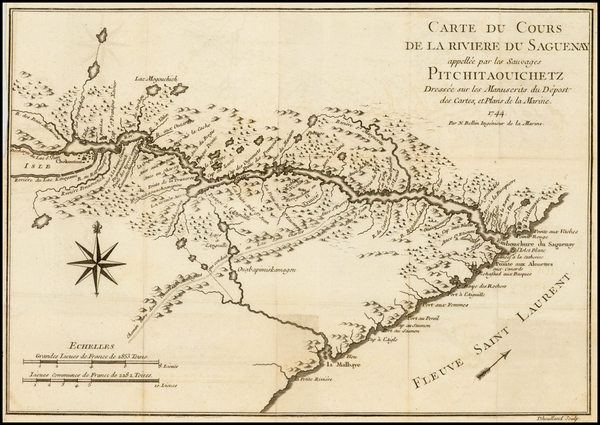 72-Canada Map By Jacques Nicolas Bellin