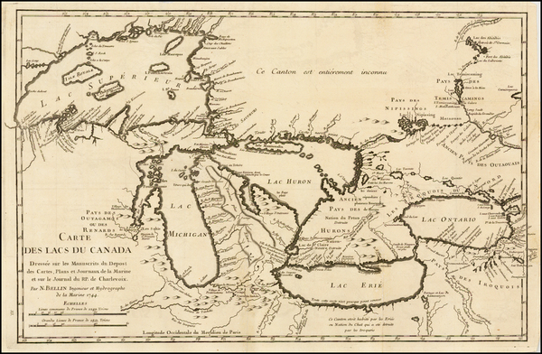 86-Midwest and Canada Map By Jacques Nicolas Bellin