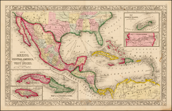 45-Mexico and Caribbean Map By Samuel Augustus Mitchell Jr.