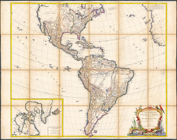 44-North America, South America and America Map By Gilles Robert de Vaugondy / Charles Francois De