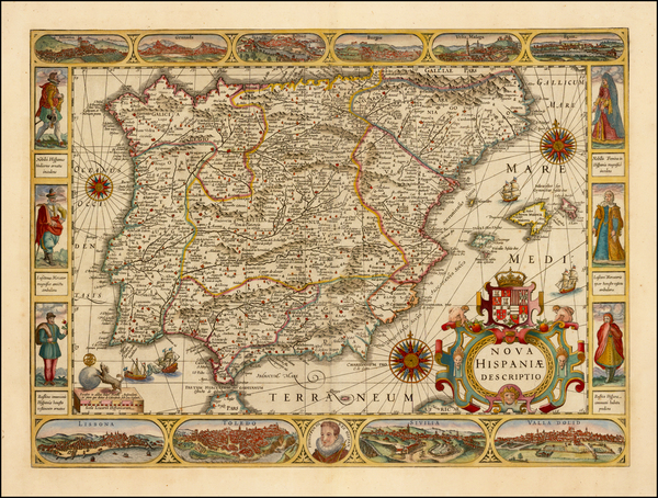 94-Spain and Portugal Map By Jodocus Hondius