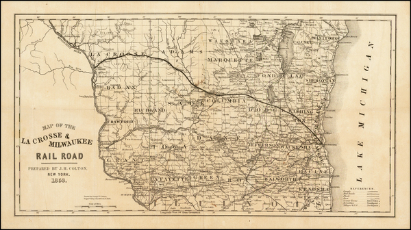 96-Wisconsin Map By Joseph Hutchins Colton