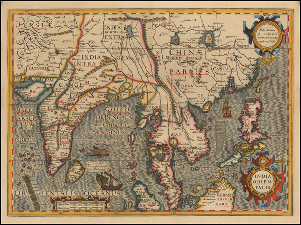 60-China, India, Southeast Asia and Philippines Map By Jodocus Hondius