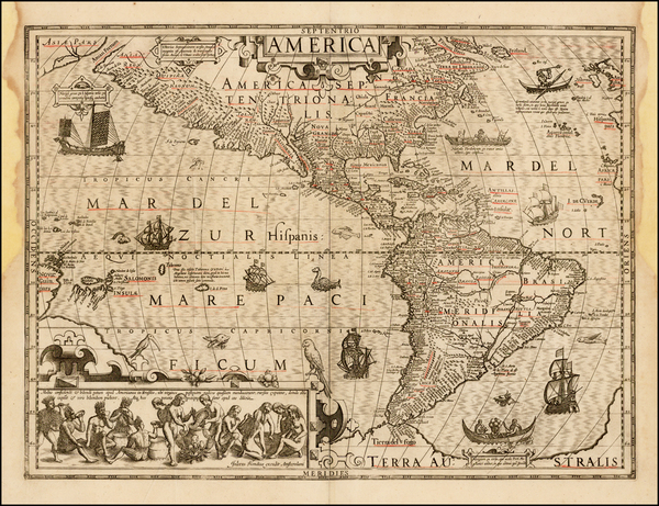 55-Western Hemisphere, South America and America Map By Jodocus Hondius