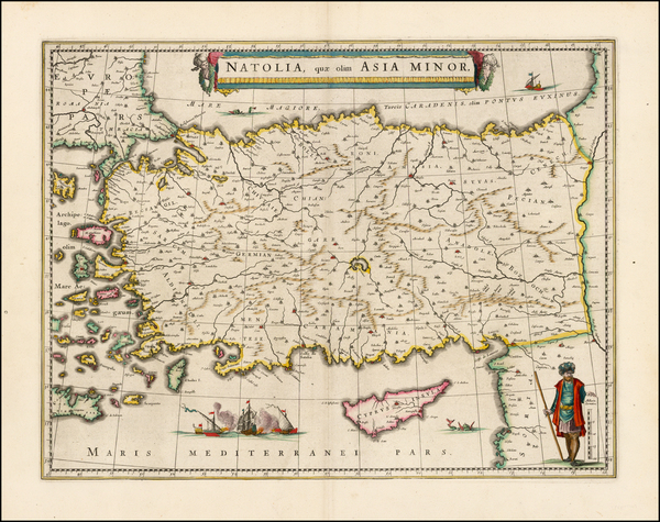 51-Turkey, Mediterranean, Turkey & Asia Minor and Balearic Islands Map By Willem Janszoon Blae