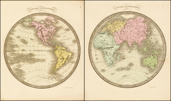 95-World, World, Eastern Hemisphere and Western Hemisphere Map By David Hugh Burr