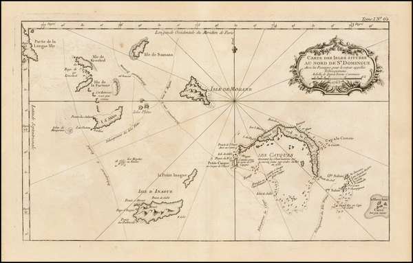 54-Caribbean Map By Jacques Nicolas Bellin