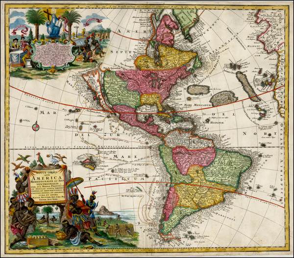 37-Western Hemisphere, South America and America Map By Matthaus Seutter