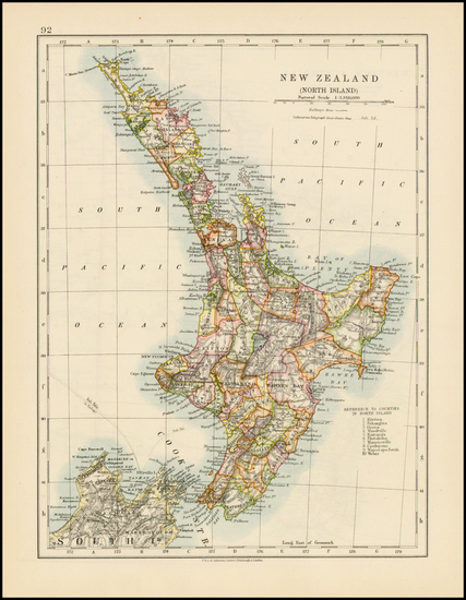 76-New Zealand Map By W. & A.K. Johnston