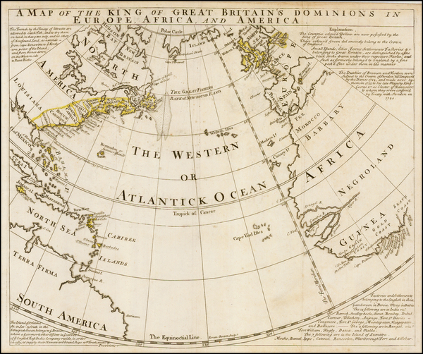 19-Atlantic Ocean, North America and Caribbean Map By Emanuel Bowen