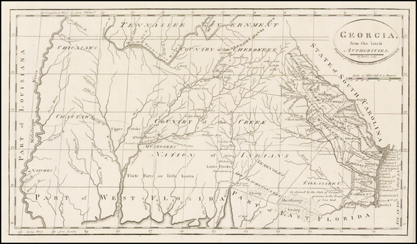 80-South, Southeast and Georgia Map By Mathew Carey