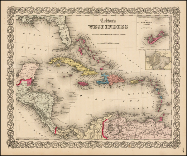 92-Caribbean and Central America Map By Joseph Hutchins Colton