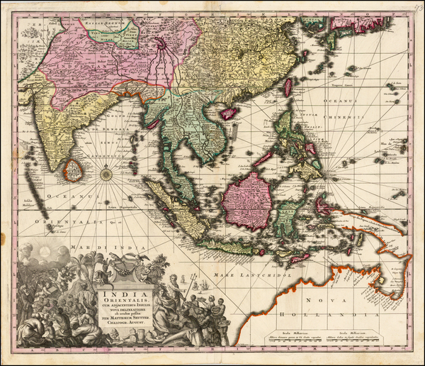 84-India, Southeast Asia, Philippines and Australia Map By Matthaus Seutter