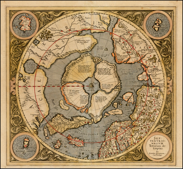 40-World, Polar Maps and Alaska Map By Gerard Mercator