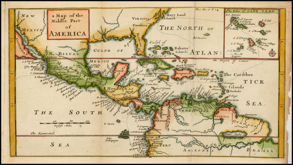 73-Florida, South, Southeast, Caribbean and Central America Map By Herman Moll / William Dampier