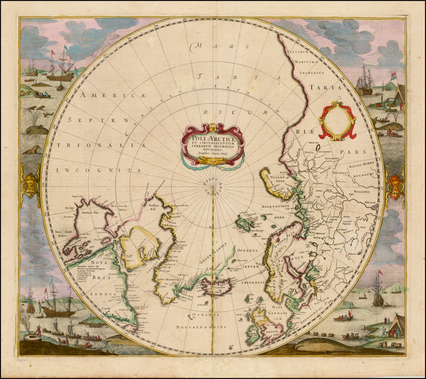 57-Northern Hemisphere, Polar Maps and Canada Map By Henricus Hondius