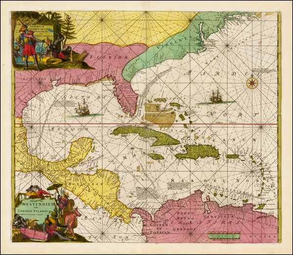 100-Florida, South, Southeast, Caribbean and Central America Map By Louis Renard