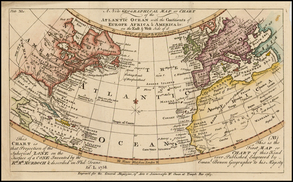 48-Atlantic Ocean and North America Map By Emanuel Bowen