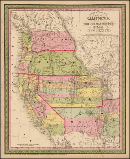 51-Southwest, Rocky Mountains and California Map By Thomas, Cowperthwait & Co.