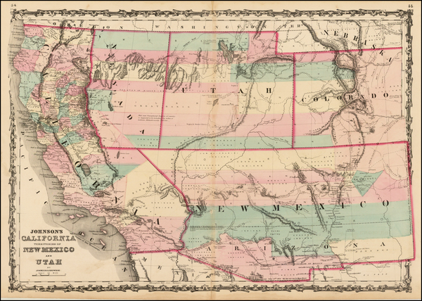 40-Southwest, Rocky Mountains and California Map By Alvin Jewett Johnson  &  Ross C. Browning