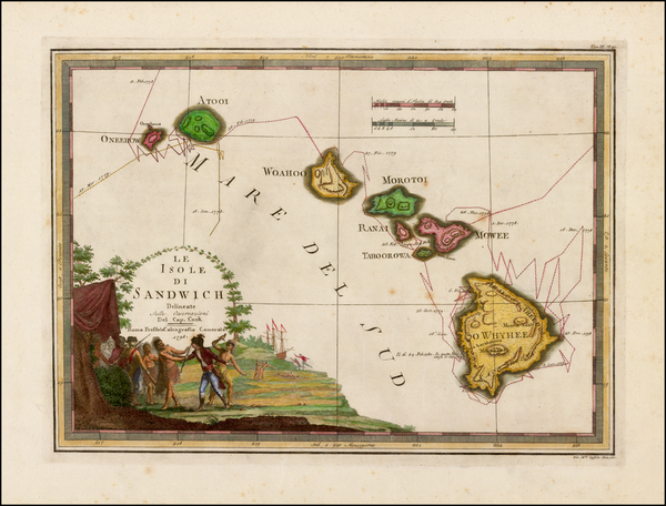 72-Hawaii and Hawaii Map By Giovanni Maria Cassini