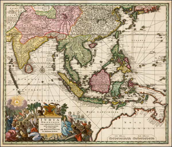 17-India, Southeast Asia, Philippines and Australia Map By Matthaus Seutter