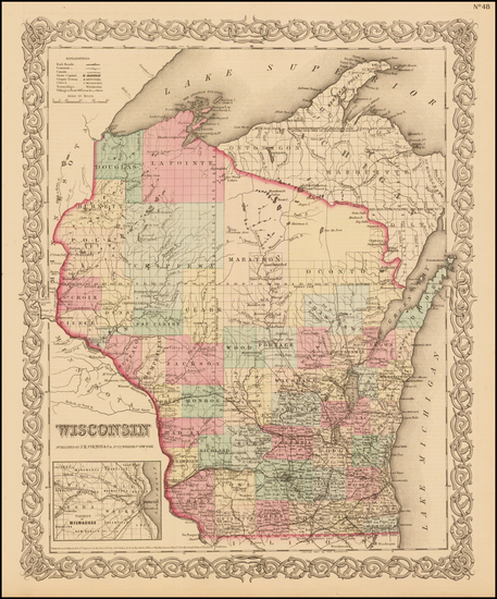 64-Midwest Map By Joseph Hutchins Colton