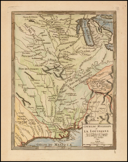 19-South, Texas, Midwest and Plains Map By Gilles Robert de Vaugondy
