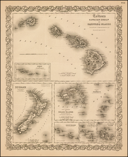 75-Hawaii, New Zealand and Hawaii Map By G.W.  & C.B. Colton