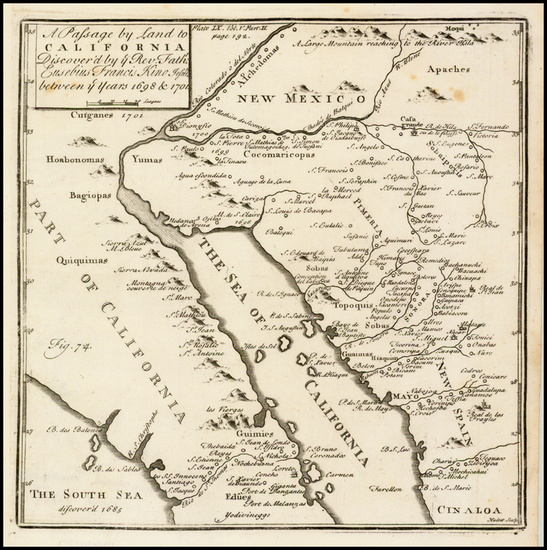 71-Southwest, Mexico, Baja California and California Map By Fr. Eusebio Kino